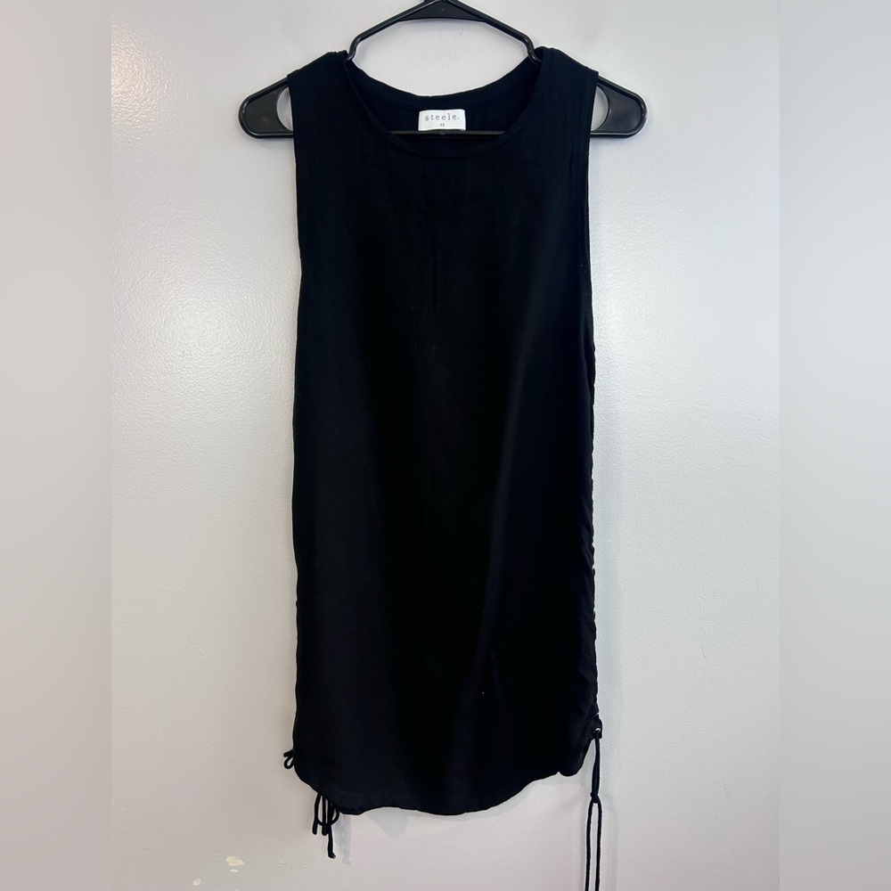 Steele. Black Sleeveless Lace Up Mini Cotton T-shirt Moto Dress Size XS